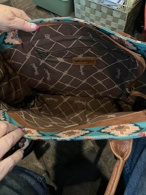 Wrangler Turquoise and Brown Southwestern Canvas Tote